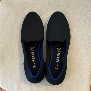 Rothy's Black Slip-On Knit Loafers with Blue Trim